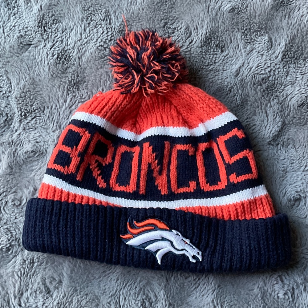 Kids Broncos Knit Pom Beanie - Orange & Navy